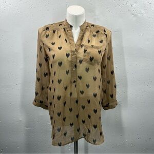 Fun 2 Fun Sheer Heart 3/4 Sleeve Blouse L